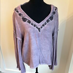 Purple Embellished Long Sleeve Blouse